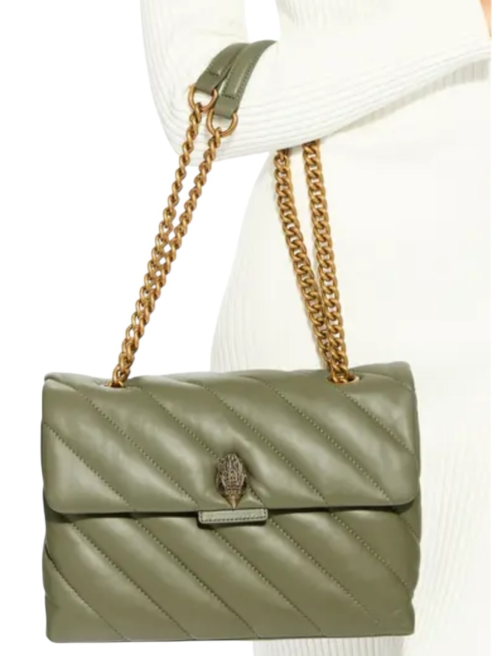 Kurt Geiger Quilted Olive Large Soho Shoulder Bag with Gold Chain